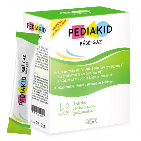 PEDIAKID НАТУРАЛЬНІ СТІКИ ДЛЯ ЗНЯТТЯ ЗДУТТЯ ЖИВОТА БЕБІ ГАЗ / PEDIAKID BÉBÉ GAZ, 12 стіків